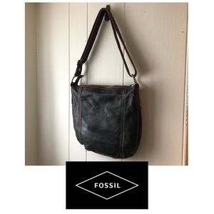* FOSSIL Brown North South Leather Crossbody Bag